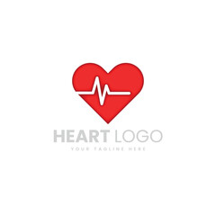 Red Logo Design of heart with white pulse line on white background Silhouette of heart