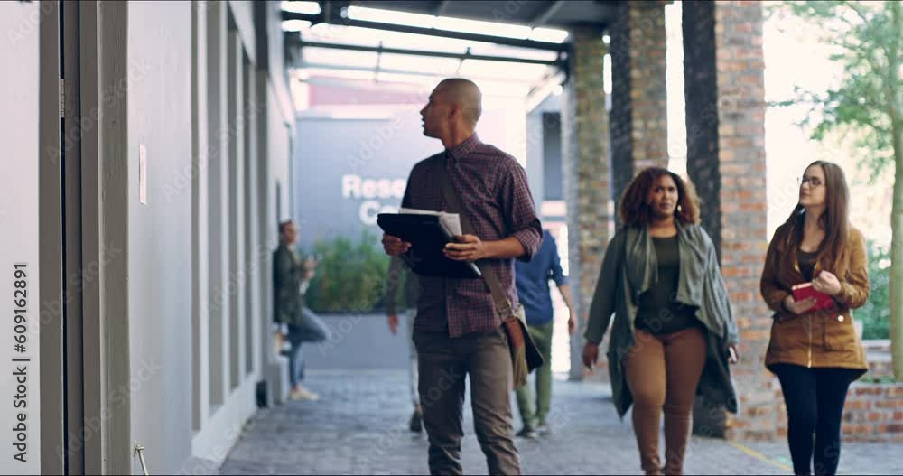 Aufkleber Lost, looking and a student on campus for class, education and walking to classroom. Confused, new and young man in search of a lecture hall for studying and learning at college or university