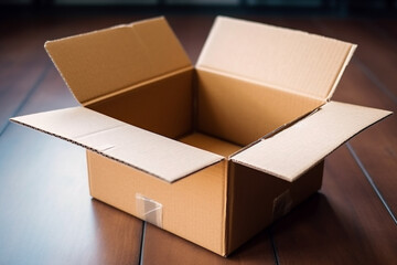 Real Cardboard box opened ready for packaging and delivering Generative AI