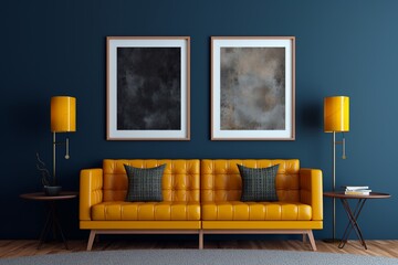 Frame mock up in living room. Modern interior. Generative ai