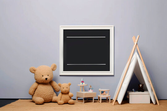 baby room with toys, with mock up photo frame. Generative ai