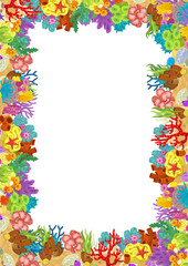 cartoon scene with coral reef and happy fishes swimming near isolated illustration for kids