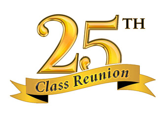 25th Class Reunion Anniversary Gold Banner Icon - obrazy, fototapety, plakaty