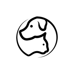 Pet care shop dog with cat logo icon vector template
