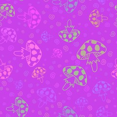 Summer cartoon seamless mushrooms pattern for wrapping paper and fabrics and linens and kids notebooks