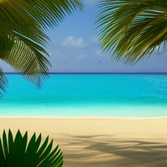 Bright summer beach with palm trees and sand