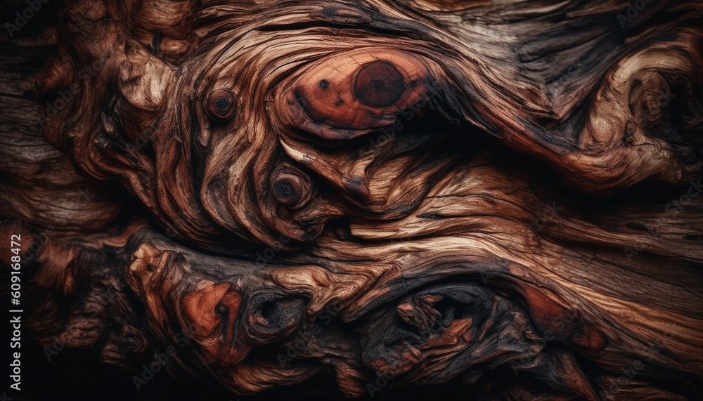 Poster abstract fractal design on old tree trunk generated by ai
