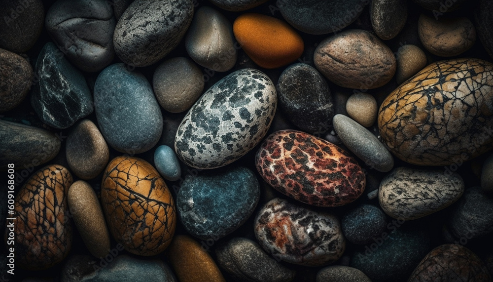 Aufkleber smooth pebble collection, abstract pattern in stone material generated by ai