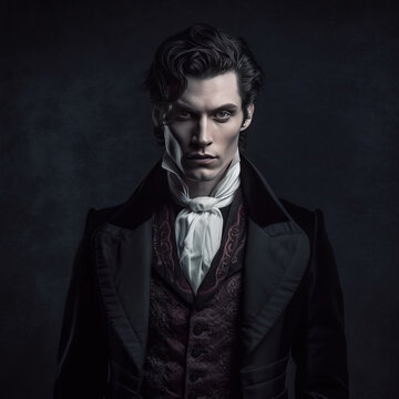 Brooding Man in Old-Fashioned Suit Dark Victorian Gothic Aesthetic Portrait Illustration [Generative AI]