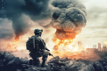 Obraz premium concept of modern war created with Generative AI technology