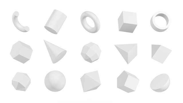Geometric shapes isolated on white background. Set of 3d shapes. 3d illustration.