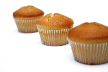 3 muffins in a row isolated