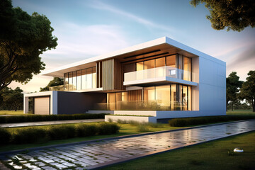Fototapeta na wymiar Modern & contemporary exterior home design 3d architecture