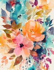 Beautiful flowers watercolor illustration pattern 
