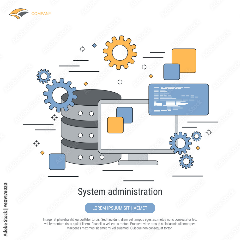 Poster system administration, database control flat contour style vector concept illustration