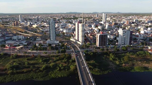 Sunset in a beautiful city by the S&atilde;o Francisco river with a beautiful bridge, Petrolina, Pernambuco