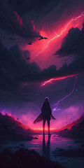 Anime, Anime Wallpaper, Anime pfp, iPhone Wallpaper, Alone Wallpaper, Silhouette, generative AI