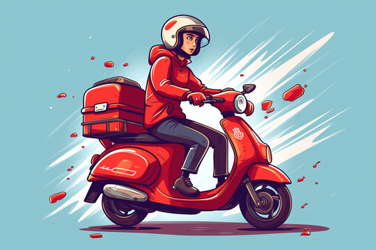 Food delivery service on a scooter. Generative AI