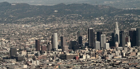 Aerial view of downtown Los Angeles and hollywood