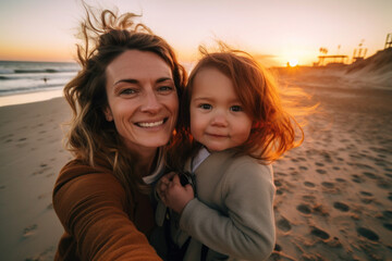 Selfie mother and daughter, single parent family, diversity, generative AI