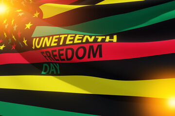 Alternative Juneteenth Flag with text Juneteenth Freedom Day with warm glow. Since 1865.