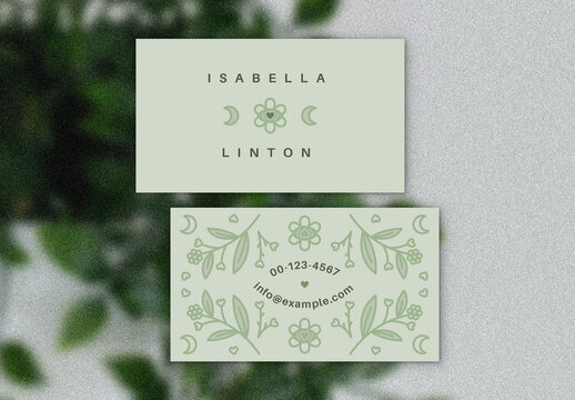 Green Business Card Layout with Nature Elements 