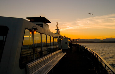 View from the upper deck of a Washington state Ferry crossing Puget Sound