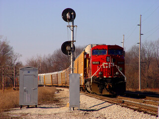 Canadian Pacific freight train on it's way north to Canada through Michigan