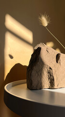 Background for cosmetics of natural beige color. Stone podium on a beige background. Front view.