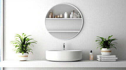 Naklejka na ściany i meble Elegant white sink standing on a white shelf. Generative AI