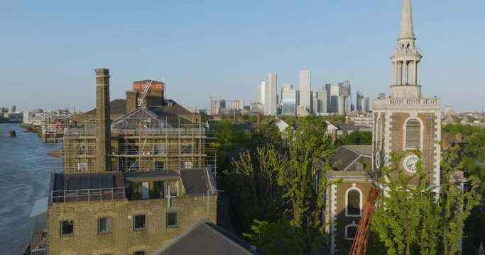 London Business District Canary Warf And Surrounding Urban Areas Aerial View