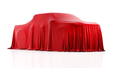 Pick up covered  with red cloth on a white background. 