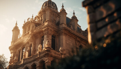 Obraz premium Ancient sandstone monument, symbol of Indian culture generated by AI