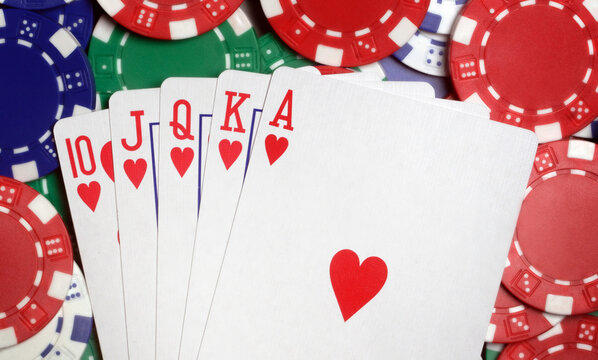 Royal flush and casino chips
