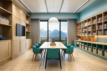 image of a vibrant children's and teenage playroom with colorful furniture, educational toys,