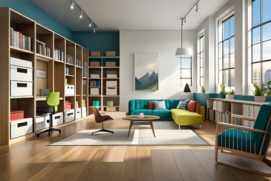 image of a vibrant children's and teenage playroom with colorful furniture,