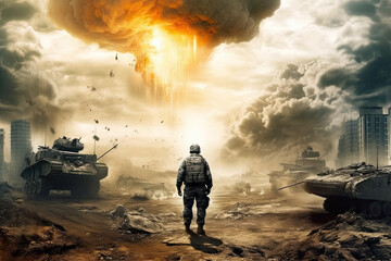 Obraz premium concept of modern war created with Generative AI technology