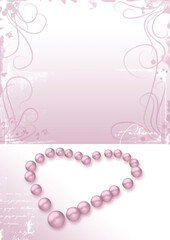 Heart pink pearls, sheet of paper for letter, love sign