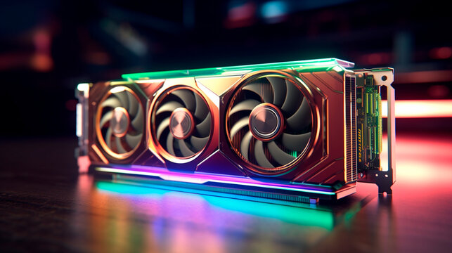 Fototapeta Concept of a Modern High-End GPU featuring Impressive RGB Lighting. Generative AI