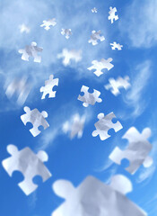 Falling puzzle pieces from the sky.