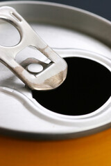 The aluminum can. A close-up, the top view