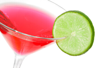 Red cocktail with lime wheel - obrazy, fototapety, plakaty