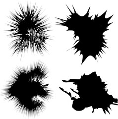 four black inky splats on a white background