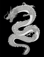 Japanese dragon vector vintage engraving drawing style illustration
