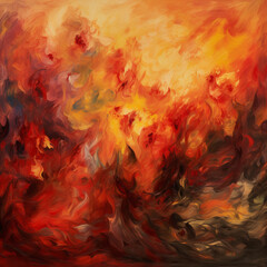 Naklejka na ściany i meble Abstract Painting Of Burning World, A World Engulfed In Flame