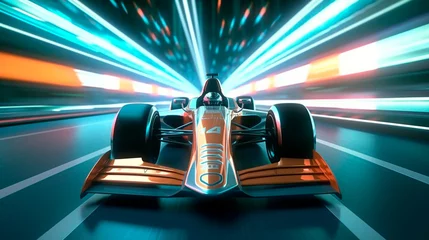 Poster Futuristic racing formula at fast ride to finish. Postproducted. Generative AI © Aram