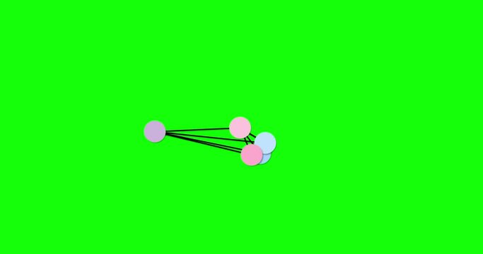 Animation With Moving Lines And Circle Shapes Linked Together. Abstract Motion Design For Logo Or Loader On Green Background. 4k Resolution Geometric Animation.