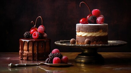 Dessert Temptations: Capturing the Decadence of Cakes, Pastries, and Chocolate Creations with Macro Lens and Natural Light.  Generative AI.