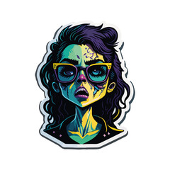 vector image of a female zombie with sticker type glasses