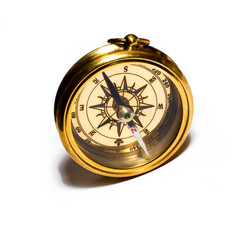 Fototapeta na wymiar Old style brass compass on white background